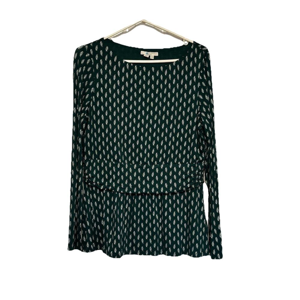 Boden Womens Long Sleeve Top Peplum Green Leaf Graphic 14 Lightweight Soft